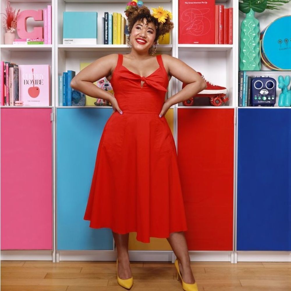 Color Me Courtney Coco Red Cotton Poplin A Line Midi Dress sz 6